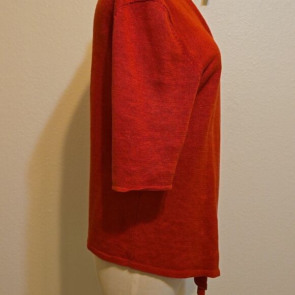 Eileen Fisher medium Cardigan Sweater Linen Orange Short Sleeve Open Front Women - Picture 2 of 10